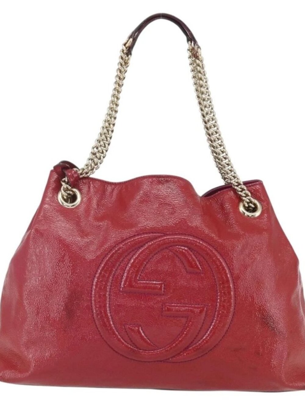 GUCCI Soho Chain Tote Bag Red Gold Auth 159398
